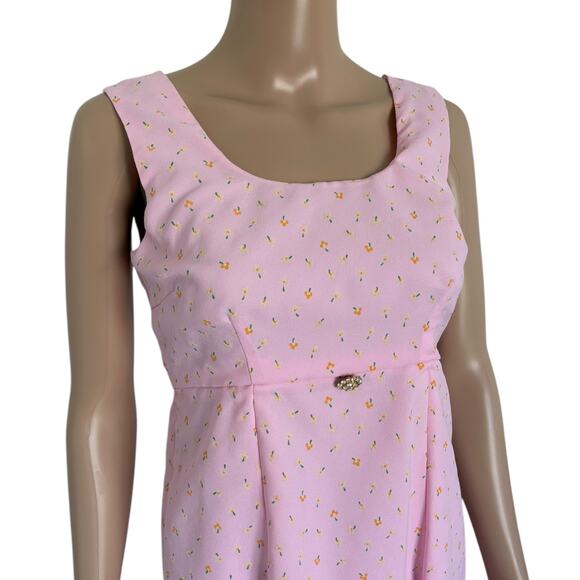 VTG Handmade Bridgerton Soft Girl Regency Empire Waist Floral Maxi Dress Pink - Picture 2 of 7